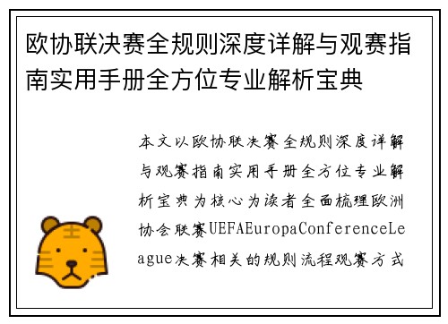 欧协联决赛全规则深度详解与观赛指南实用手册全方位专业解析宝典